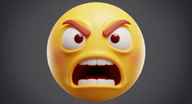 Angry Emoji Expression: Capturing the raw emotion of frustration, this animated emoji conveys anger and rage with furrowed brows, a wide-open mouth, and expressive eyes.