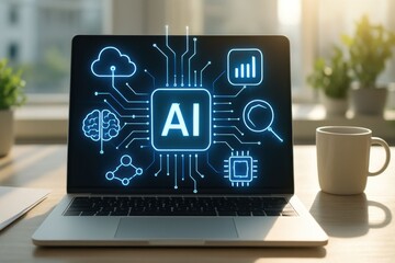 AI Technology on Laptop Screen - Artificial Intelligence and Machine Learning Concept.