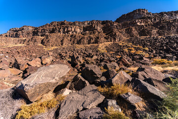 Steep basalt cliffs at the Snake River Canyon