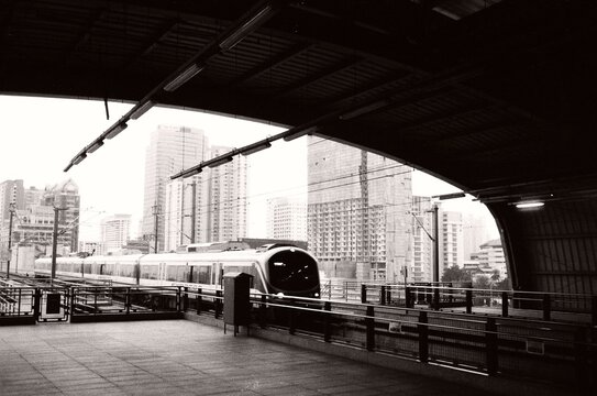 The metro train in the station