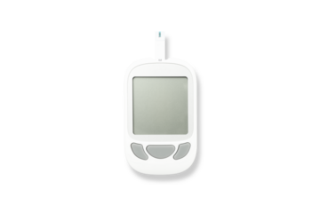 White glucose meter with a blank screen, isolated, PNG