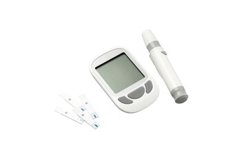 Diabetes testing: blood glucose meter and lancet, isolated, PNG