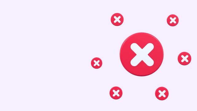 3D Wrong Icon Animation With Copy Space For Text. Suitable For Tutorials, Warnings, Presentations, Explainer Videos, Educational Content, And Digital Projects Requiring Clear Error Or Warning Visuals.