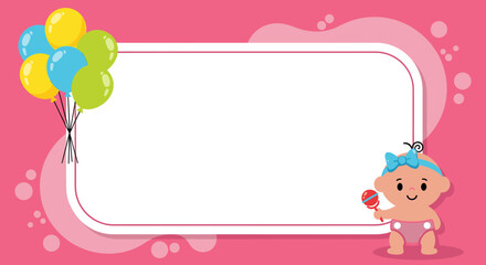 Fototapeta premium Adorable baby girl celebrates with colorful balloons, perfect for invitations, announcements, and joyful party themes