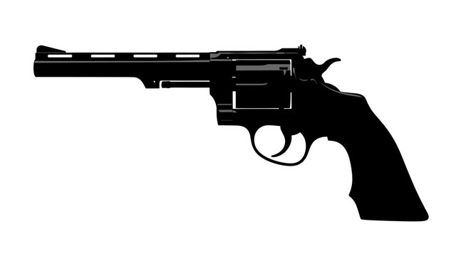 Sleek black revolver silhouette conveying power and strength, ideal for crime thrillers, edgy designs, and suspenseful narratives, bold and impactful design