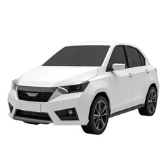 White, modern sedan angled in front view