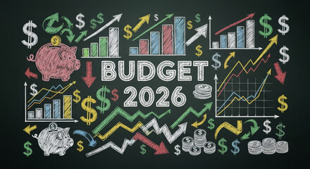 Obraz premium Budget 2026 financial goals business goals finance planning chart growth piggy bank investment income and expense illustration showing upward trend and money management motivation