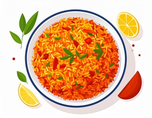 Flat Vector African Jollof Rice Illustration on White Background