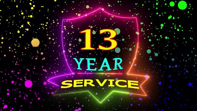 Neon Light 13 Year Service Award Animation Glowing Shield Vibrant Particles Background