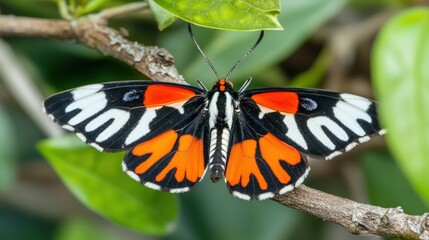 Crimson Speckled Footman Moth on Branch