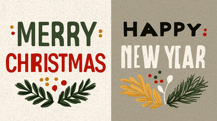 Festive Greetings: Merry Christmas and Happy New Year message artfully presented, conveying holiday cheer with elegant typography and festive botanical details.