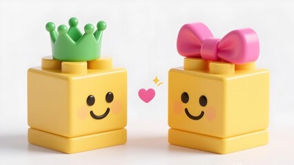 Naklejka premium Cute King and Queen Toy Block Pair