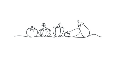 Continuous line drawing of fresh vegetables