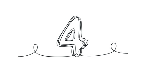 Single line drawing of the number four