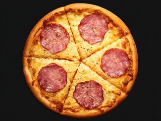 Delicious Pepperoni Pizza on Black Background