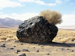 Desert Boulder with Tumbleweed