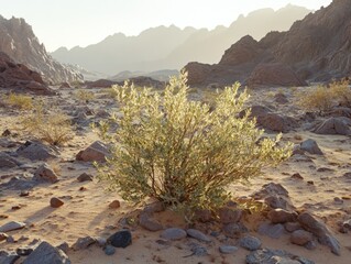 Desert Landscape with Plant and Rocky Mountains