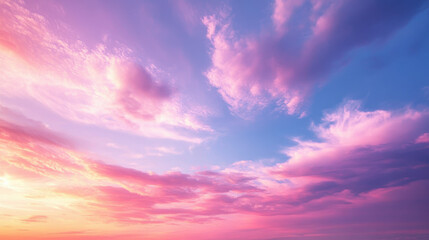 Obraz premium soft, dreamy sky with a gradient of pink and purple hues, featuring wispy white clouds