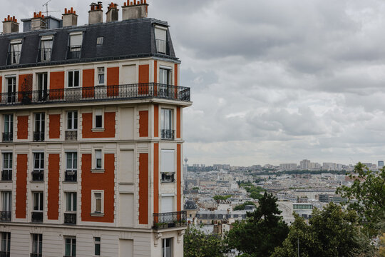 Parisian building overlooking cityscape