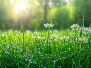 Sunset over flower field
