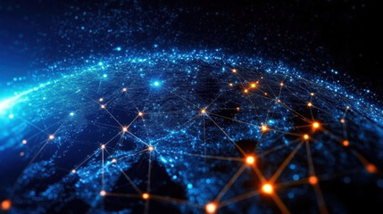 Communication technology  Global world network and telecommunication on earth cryptocurrency and blockchain