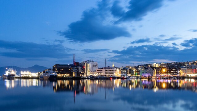 Tromso harbour at blue hour