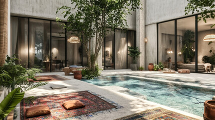 first private vacation basement area were designed with a special bohemian style