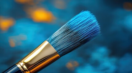Fototapeta premium Close-up vibrant blue paintbrush, artistic