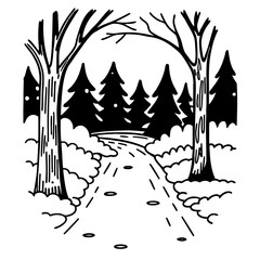 Winter forest scene with snowcovered path