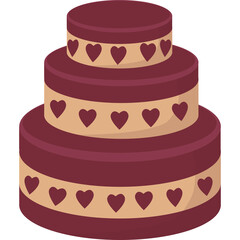 Three Tier Burgundy Cake With Tan Heart Decorations And Burgundy Frosting On A Transparent Background