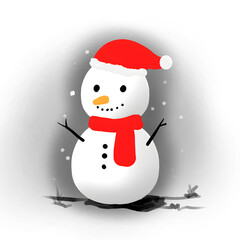 Snowman Wearing Santa Hat and Scarf