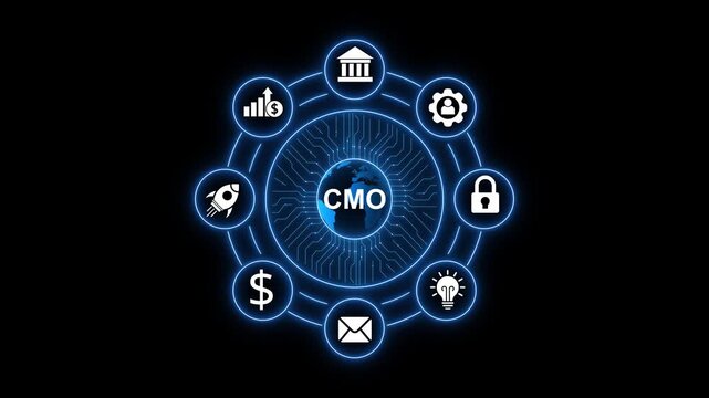 Chief Marketing Officer CMO Role Concept with Global Business and Marketing Icons executive