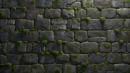 Obraz premium Gritty Stone Wall Texture with Moss Accents