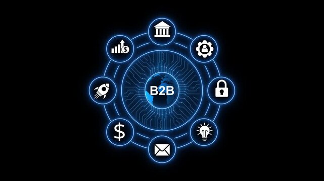 Business to Business B2 B concept with global network and business icons on dark background connection