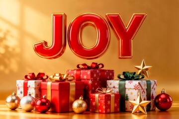 Fototapeta premium JOY Christmas Gifts Ornaments Gold