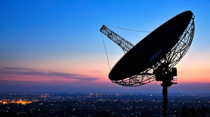 satellite dish above the night city