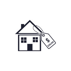 House with price tag represents real estate market and home ownership dream with financial investment and property value, symbolizing wealth and security.