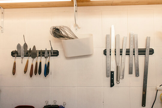 Organized Pastry Tools on Magnetic Rails
