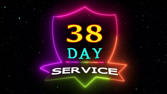 Neon Light Badge 38 Day Service Motion Graphic Background Glowing Animated Symbol Loop