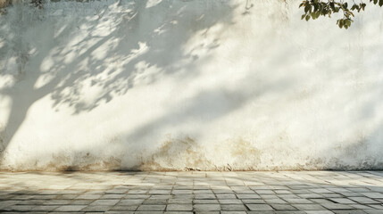 Empty White Grey Studio with window Shadows and Sunlit Concrete Wall and Floor