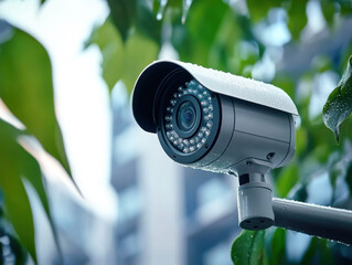 CCTV monitoring. Outdoor video surveillance camera for object protection