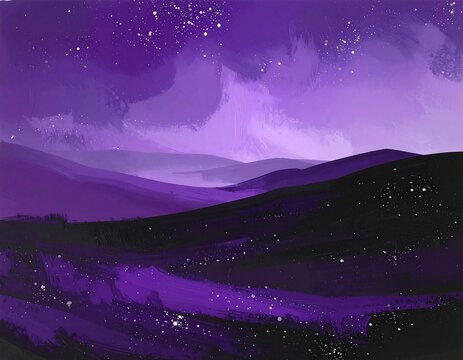 Purple landscape, starry night