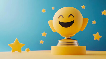 smiley face trophy with stars