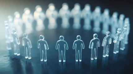 circle of translucent human figures, symbolizing community, connection, and collaboration in a minimalist design setting