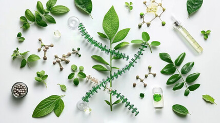 laboratory nature and science, plant and environmental  DNA, gene therapy on white backgrounds