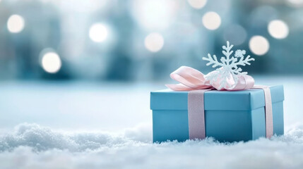 christmas gift box with snow background