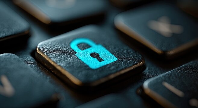 Keyboard lock key, blue security symbol