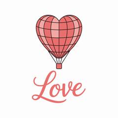 This artistic depiction of a heart-shaped hot air balloon with a touch of whimsy conveys themes of love, making it ideal for various romantic-themed projects like cards and prints.