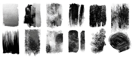 Grayscale textures with brushstroke, smudge, and splatter effects