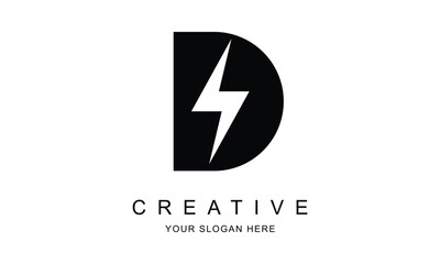 abstract black lightning bolt D letter logo.